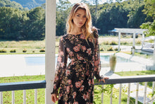 Load image into Gallery viewer, Kinsley Floral Print Black/Pink Long Sleeve Evening Dress