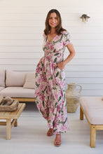 Load image into Gallery viewer, Leilani Beige/ Purple Floral Button Front Maxi Dress