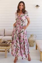 Load image into Gallery viewer, Leilani Beige/ Purple Floral Button Front Maxi Dress