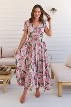 Load image into Gallery viewer, Leilani Beige/ Purple Floral Button Front Maxi Dress