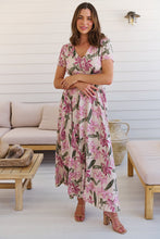 Load image into Gallery viewer, Leilani Beige/ Purple Floral Button Front Maxi Dress