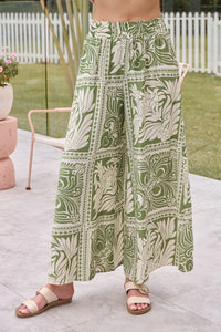 Deja Boho Paisley Patchwork Green/White Print Pants - Part of a set