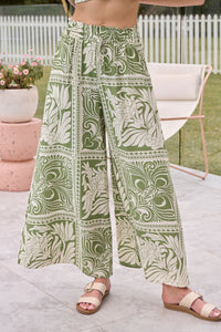 Deja Boho Paisley Patchwork Green/White Print Pants - Part of a set