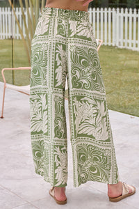 Deja Boho Paisley Patchwork Green/White Print Pants - Part of a set