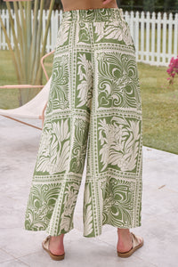 Deja Boho Paisley Patchwork Green/White Print Pants - Part of a set