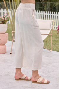 Ziara Beige Faux Linen Pants