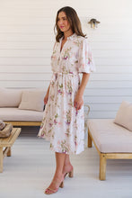 Load image into Gallery viewer, Keeley White/Orange Floral Collared Tie Waist Midi Dress