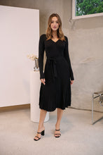 Load image into Gallery viewer, Parker Black Long Sleeve Pleated Knit Midi Dress