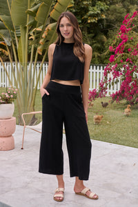 Ziara Black Faux Linen Pants