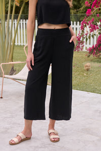 Ziara Black Faux Linen Pants