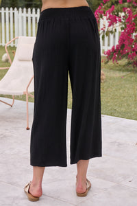 Ziara Black Faux Linen Pants