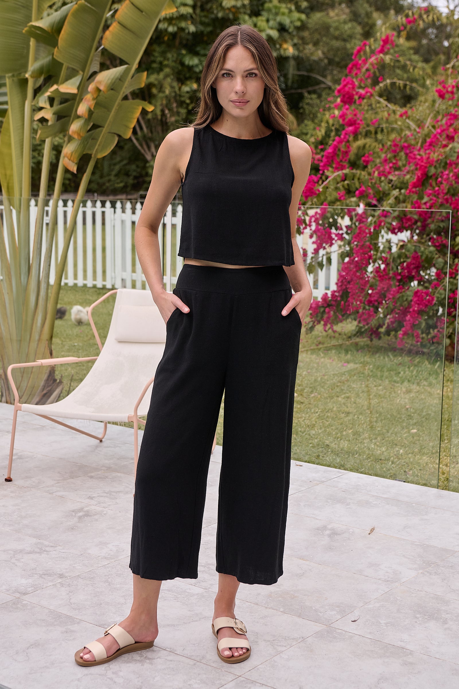 Ziara Black Faux Linen Pants