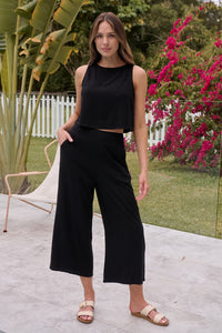 Ziara Black Faux Linen Pants