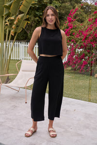 Ziara Black Faux Linen Pants