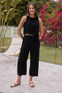 Ziara Black Faux Linen Pants