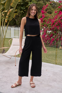 Ziara Black Faux Linen Pants