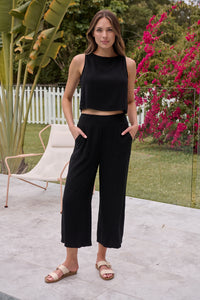 Ziara Black Faux Linen Pants