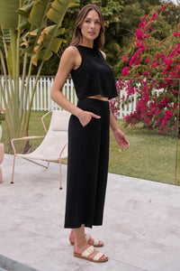 Ziara Black Faux Linen Pants