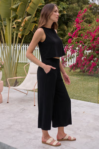 Ziara Black Faux Linen Pants