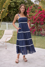 Load image into Gallery viewer, Avelie Trim Linen Blend Navy/White Dress