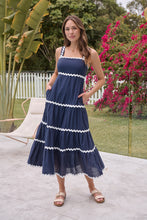 Load image into Gallery viewer, Avelie Trim Linen Blend Navy/White Dress