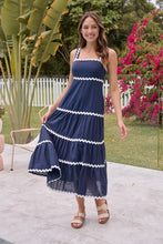 Load image into Gallery viewer, Avelie Trim Linen Blend Navy/White Dress