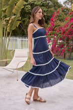 Load image into Gallery viewer, Avelie Trim Linen Blend Navy/White Dress