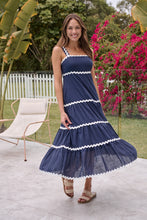 Load image into Gallery viewer, Avelie Trim Linen Blend Navy/White Dress