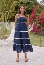 Load image into Gallery viewer, Avelie Trim Linen Blend Navy/White Dress