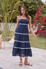 Load image into Gallery viewer, Avelie Trim Linen Blend Navy/White Dress