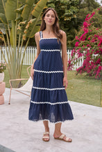 Load image into Gallery viewer, Avelie Trim Linen Blend Navy/White Dress