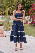 Load image into Gallery viewer, Avelie Trim Linen Blend Navy/White Dress