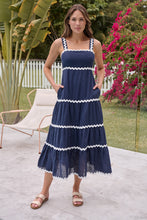 Load image into Gallery viewer, Avelie Trim Linen Blend Navy/White Dress