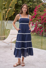 Load image into Gallery viewer, Avelie Trim Linen Blend Navy/White Dress