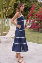 Load image into Gallery viewer, Avelie Trim Linen Blend Navy/White Dress