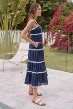 Load image into Gallery viewer, Avelie Trim Linen Blend Navy/White Dress