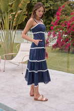 Load image into Gallery viewer, Avelie Trim Linen Blend Navy/White Dress