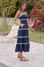 Load image into Gallery viewer, Avelie Trim Linen Blend Navy/White Dress