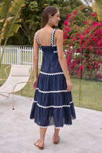 Load image into Gallery viewer, Avelie Trim Linen Blend Navy/White Dress