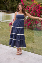 Load image into Gallery viewer, Avelie Trim Linen Blend Navy/White Dress