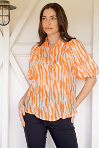 Abigail Puff Sleeve Orange Zebra Print Blouse