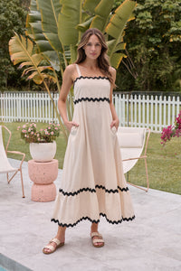 Avelie Trim Linen Blend Cream/Black Dress