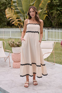 Avelie Trim Linen Blend Cream/Black Dress