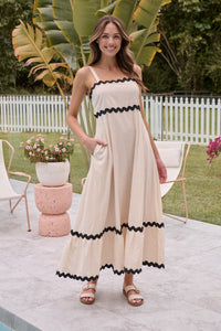 Avelie Trim Linen Blend Cream/Black Dress