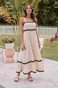 Avelie Trim Linen Blend Cream/Black Dress