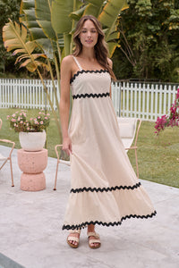 Avelie Trim Linen Blend Cream/Black Dress