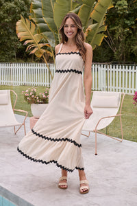 Avelie Trim Linen Blend Cream/Black Dress