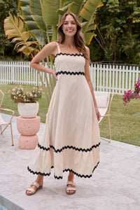 Avelie Trim Linen Blend Cream/Black Dress