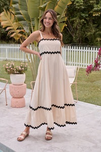 Avelie Trim Linen Blend Cream/Black Dress