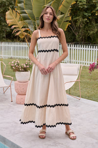 Avelie Trim Linen Blend Cream/Black Dress